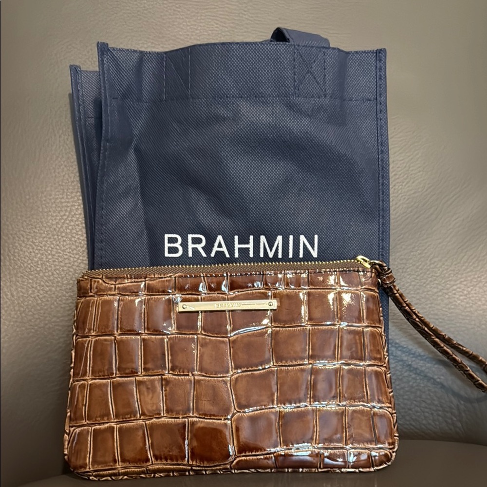 Brahmin Brown Crocodile Embossed Clutch